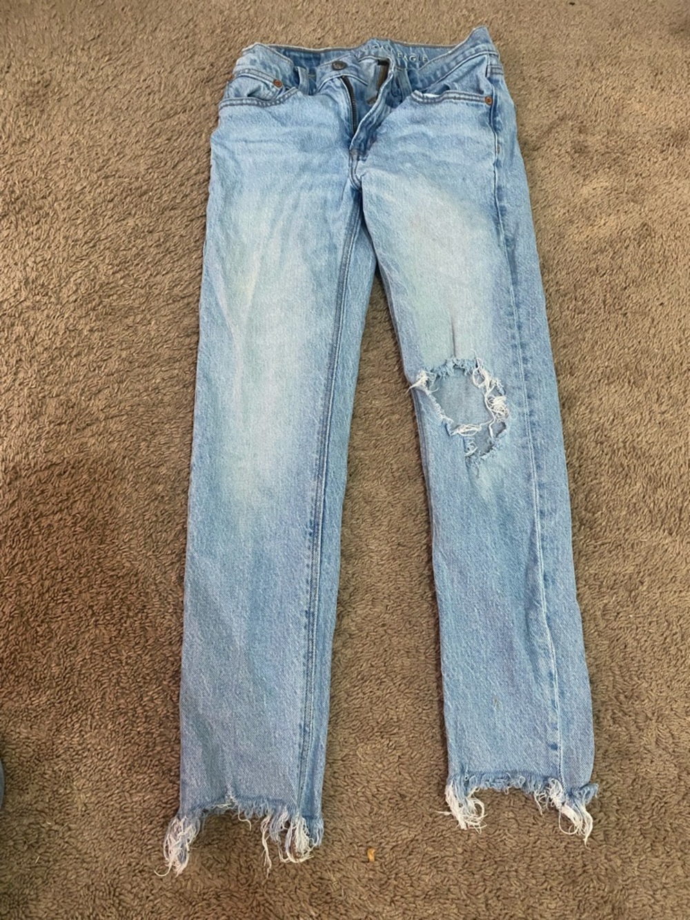 American Eagle Outfitters Light Blue Ripped Straight-Leg Jeans